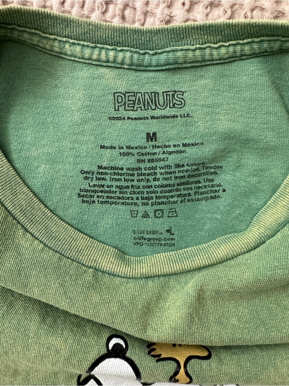 Peanuts Green Short Sleeve Tee with Snoopy & Woodstock Print - Picture 2 of 3